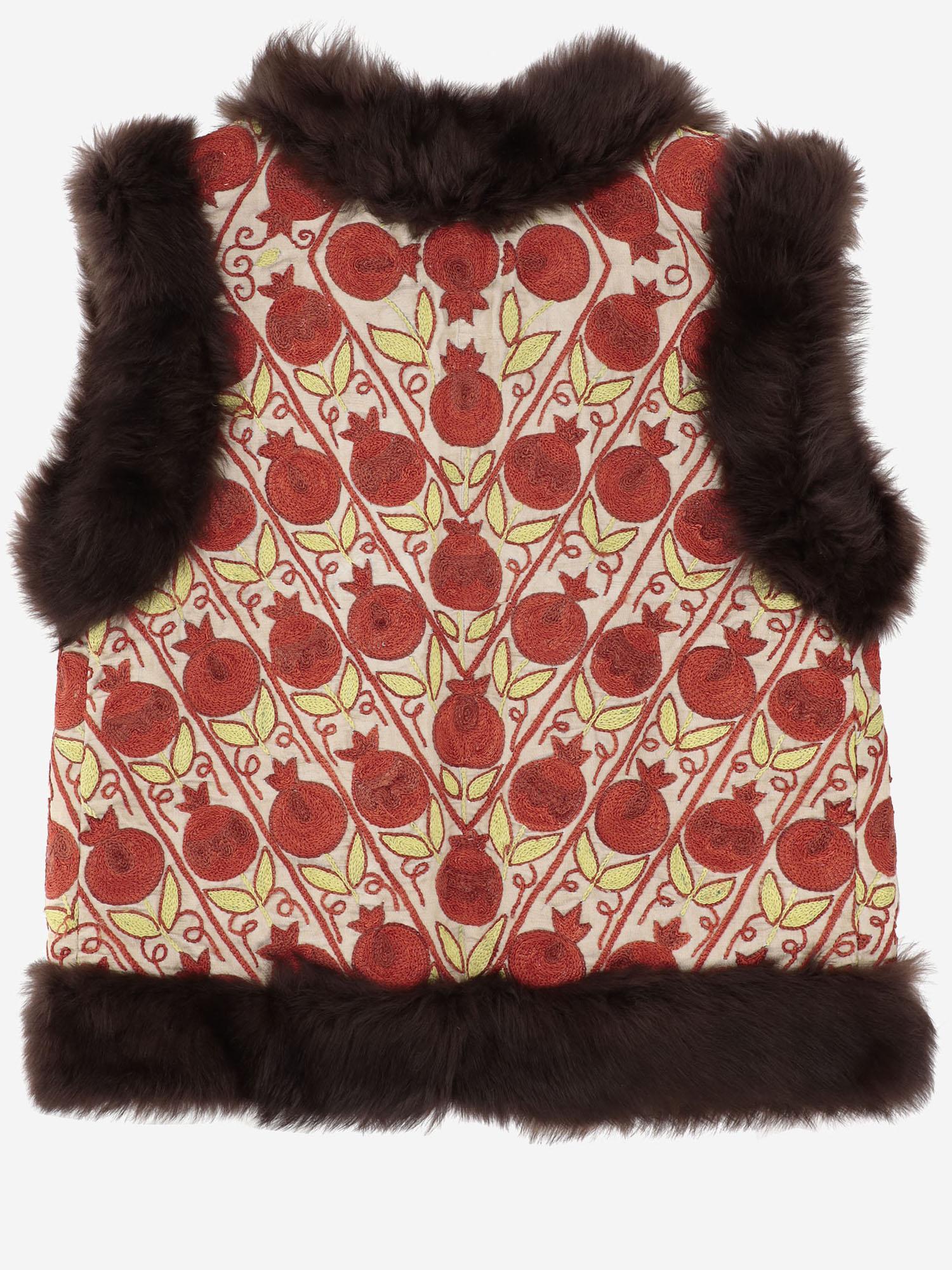 Gilet suzani con pelliccia di pecora DB4351 WHITEWITHPINKEMBROIDERY ZAZI 