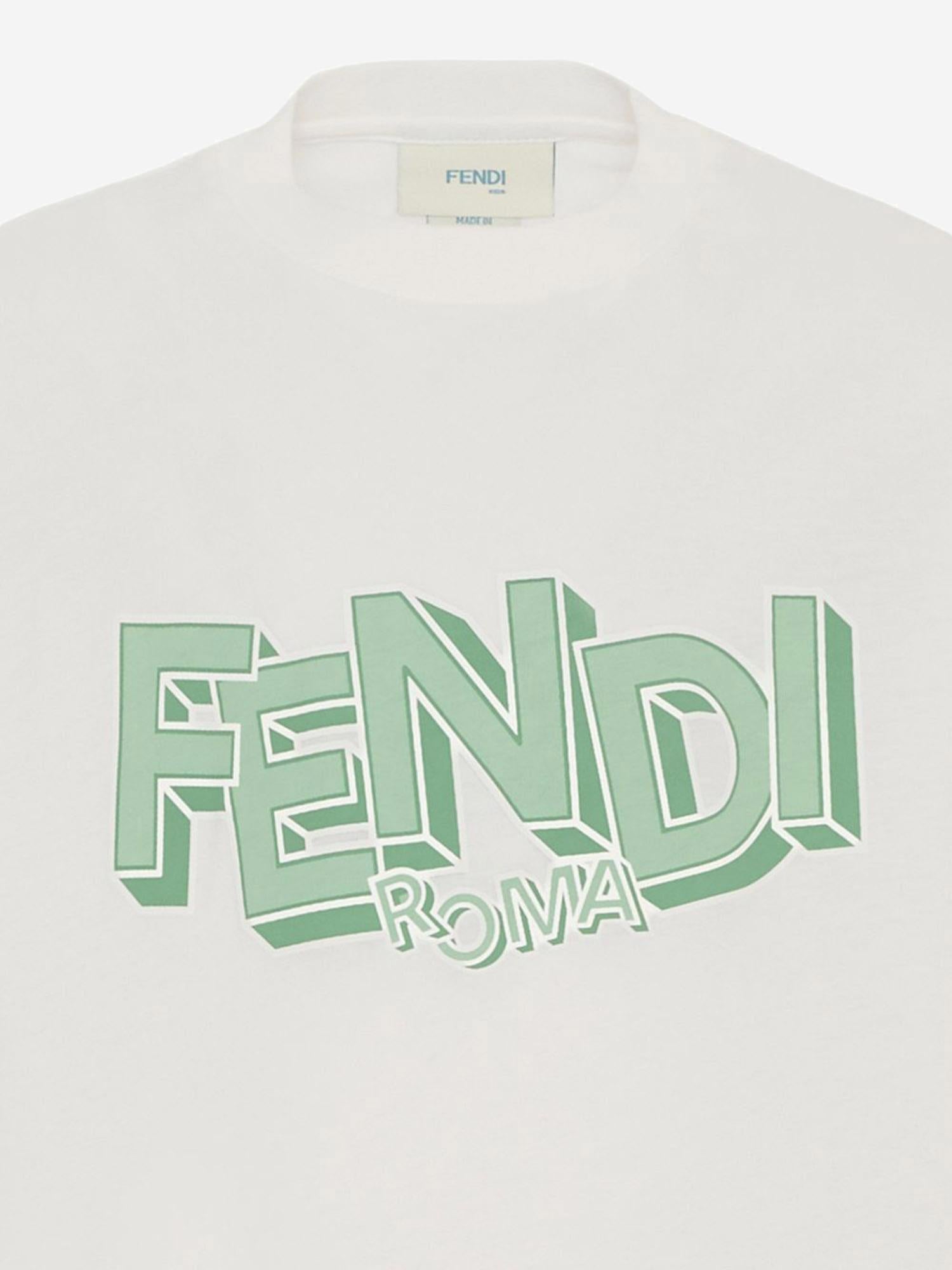 T-SHIRT IN COTONE CON STAMPA LOGO JMI504 7AJF1UVR FENDI KIDS 