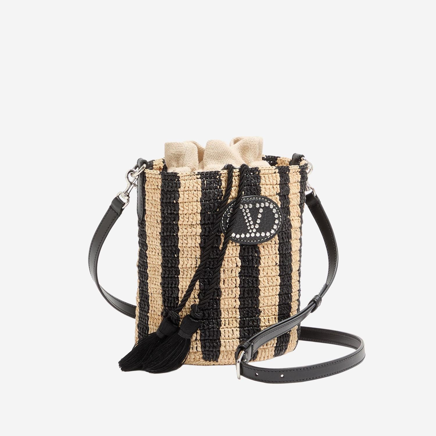 BORSA PICCOLA A SECCHIELLO IN RAFIA A RIGHE 8W2B0T03 IXUC8K VALENTINO GARAVANI 