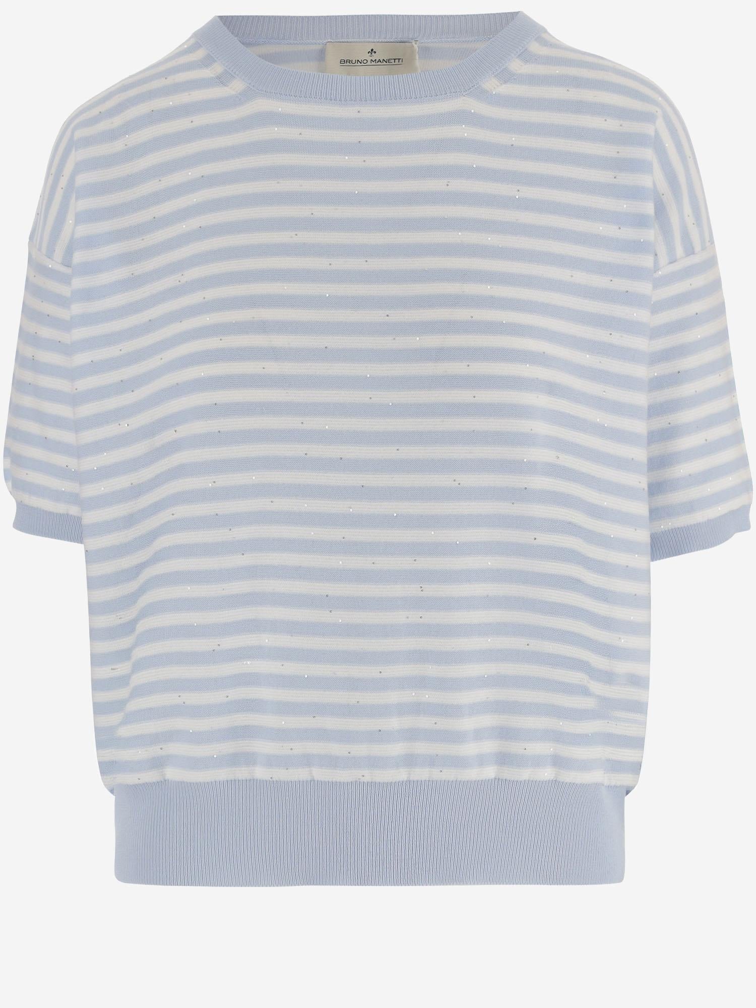 MAGLIA IN COTONE A RIGHE R2N110 123 BRUNO MANETTI 