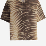 CAMICIA IN LINO E COTONE CON STAMPA TROPICALE 80OALF02 CNF06R83 JUST CAVALLI 