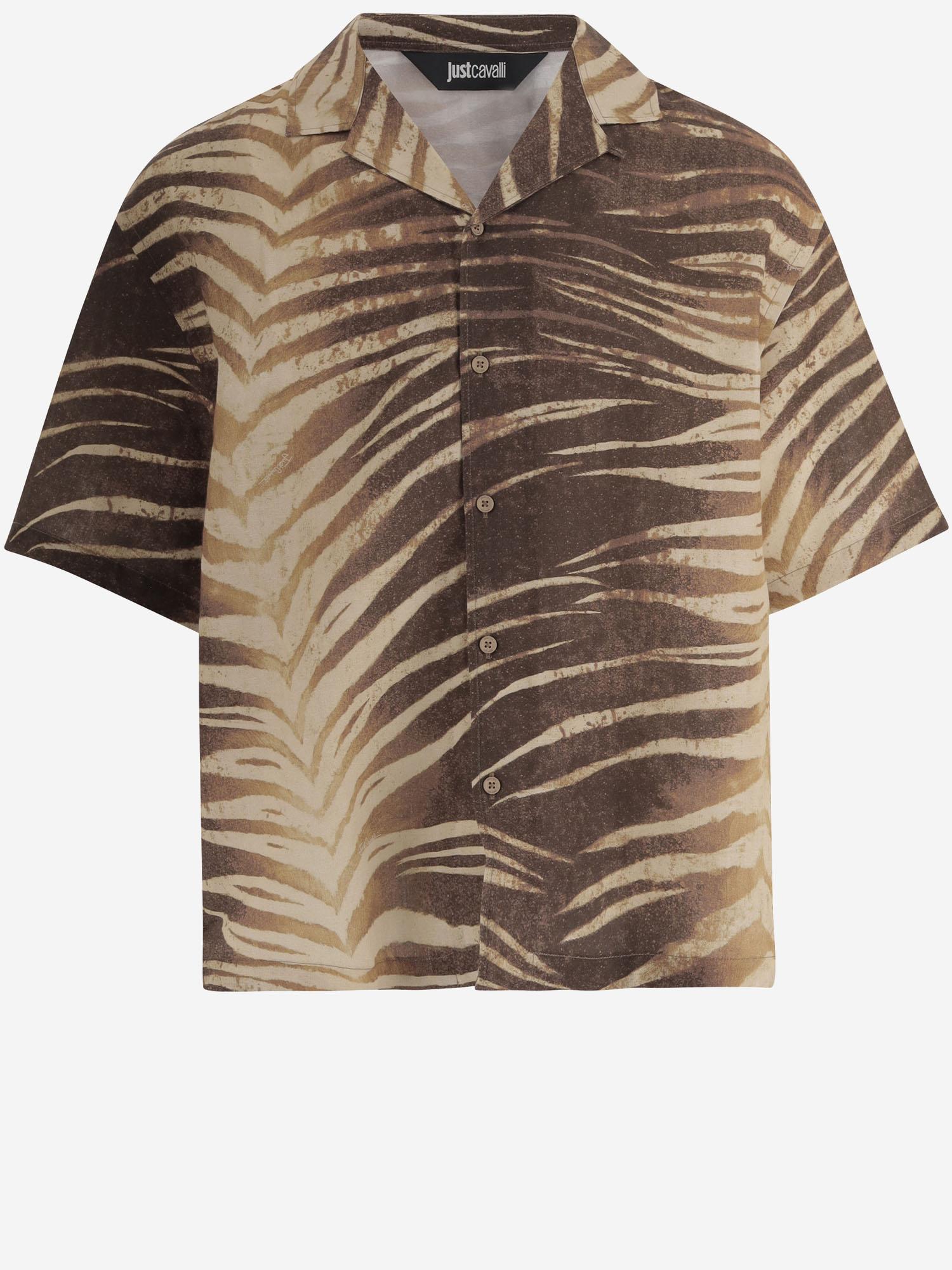 CAMICIA IN LINO E COTONE CON STAMPA TROPICALE 80OALF02 CNF06R83 JUST CAVALLI 
