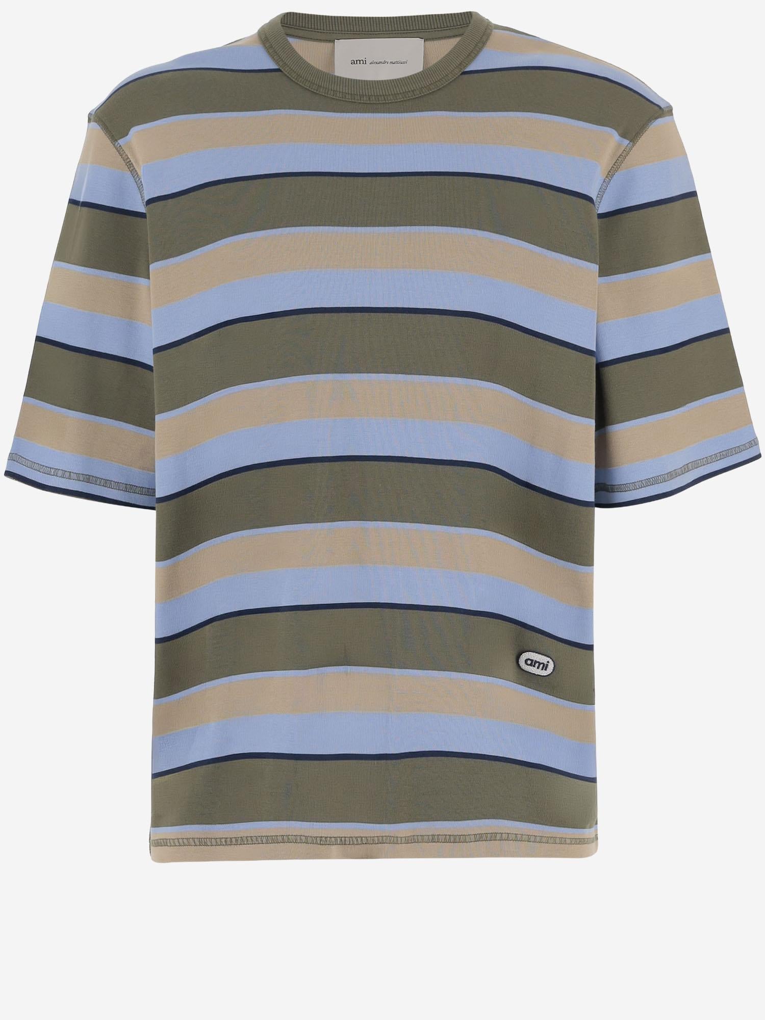 T-SHIRT IN COTONE STRETCH A RIGHE UTS369JE0209 A073 AMI 