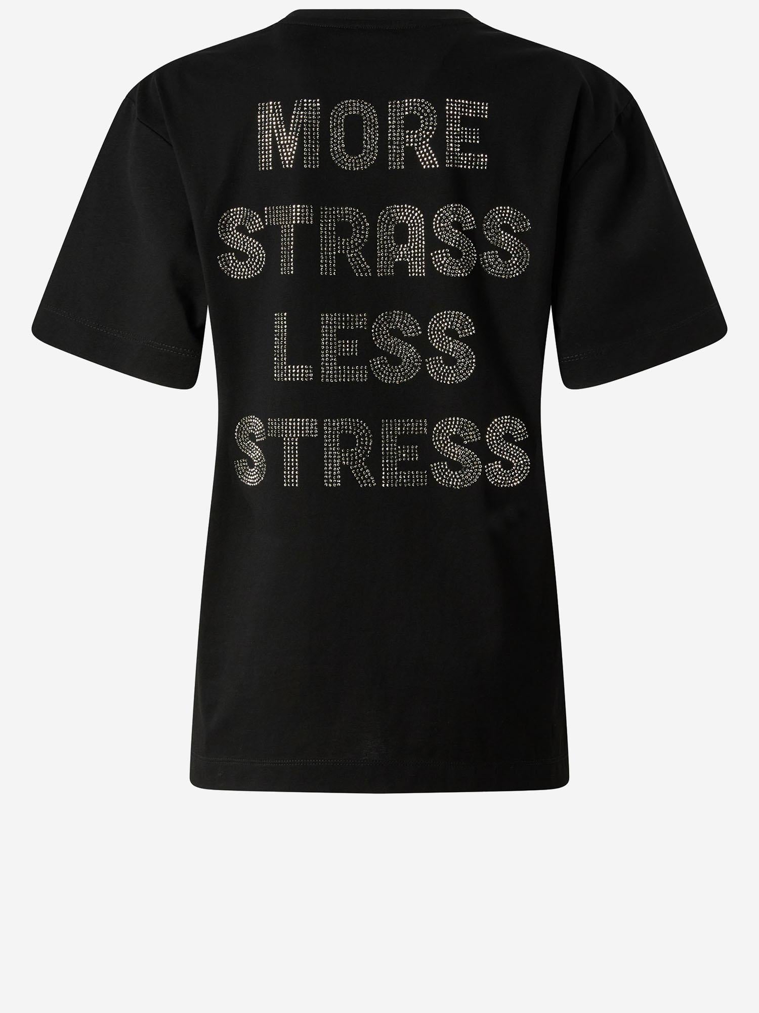 T-SHIRT MORE STRASS LESS STRESS IN COTONE 105526 A33SZ99 PINKO 