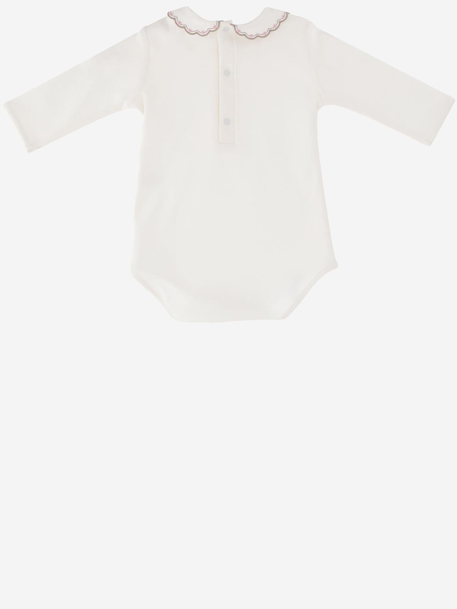 BODY IN COTONE CON COLLETTO RICAMATO BODY BEIGEROSA NICOLETTA FANNA KIDS 