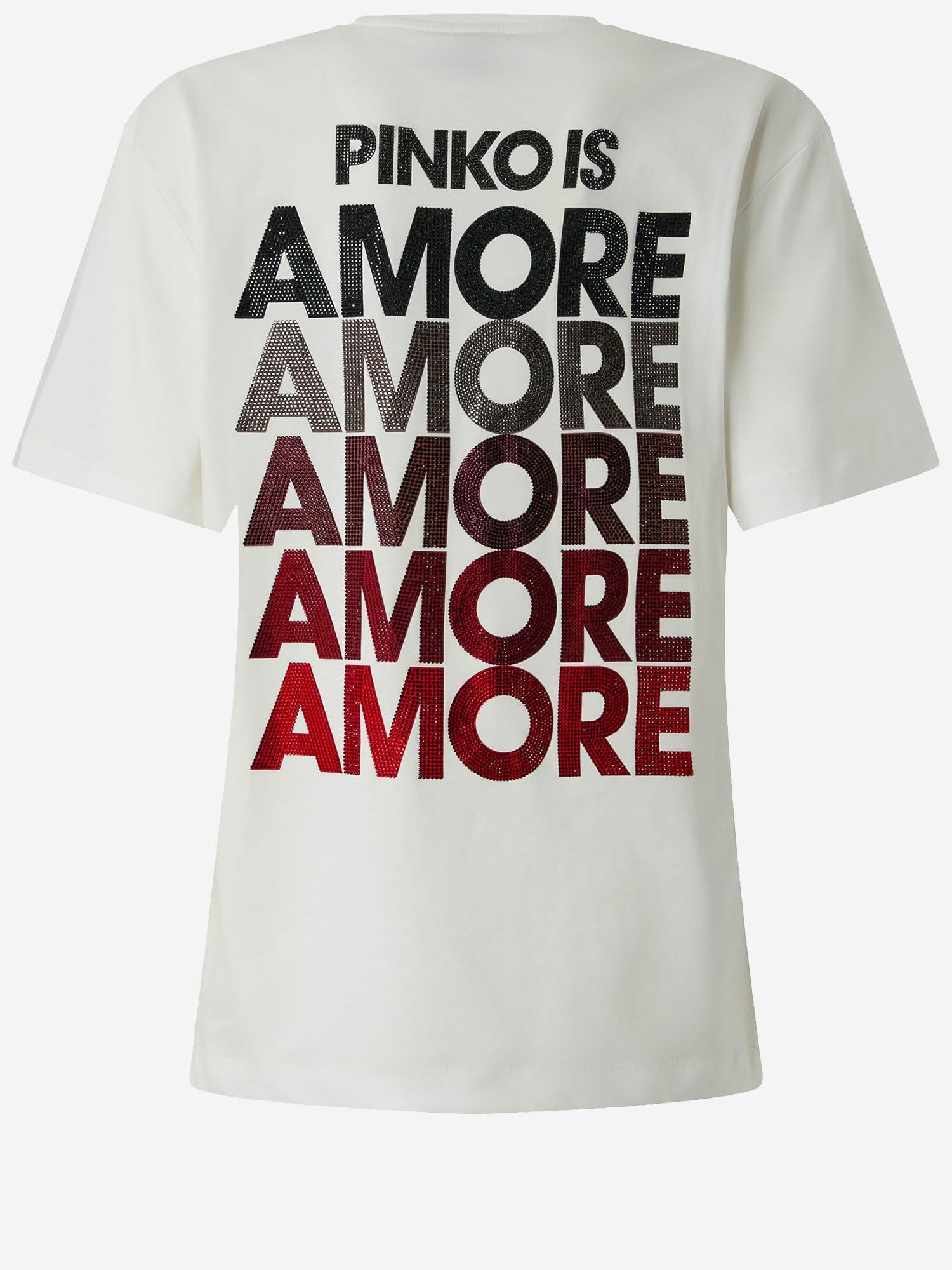 T-shirt con lettering Amore in strass 105526 A33IZR2 PINKO 