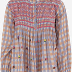 CAMICIA IN COTONE CON RICAMO FLOREALE E SMOCKING ADRIANA BLUE PHILIPPA 1970 