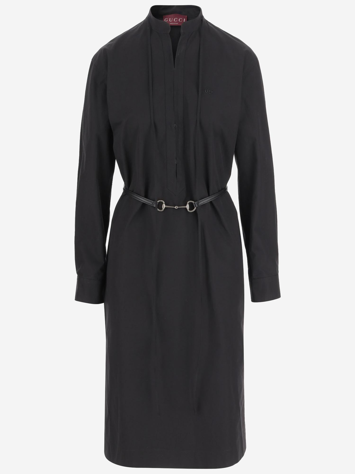 Abito in popeline di cotone con cintura con Morsetto 835601 Z8B1W1000 GUCCI 
