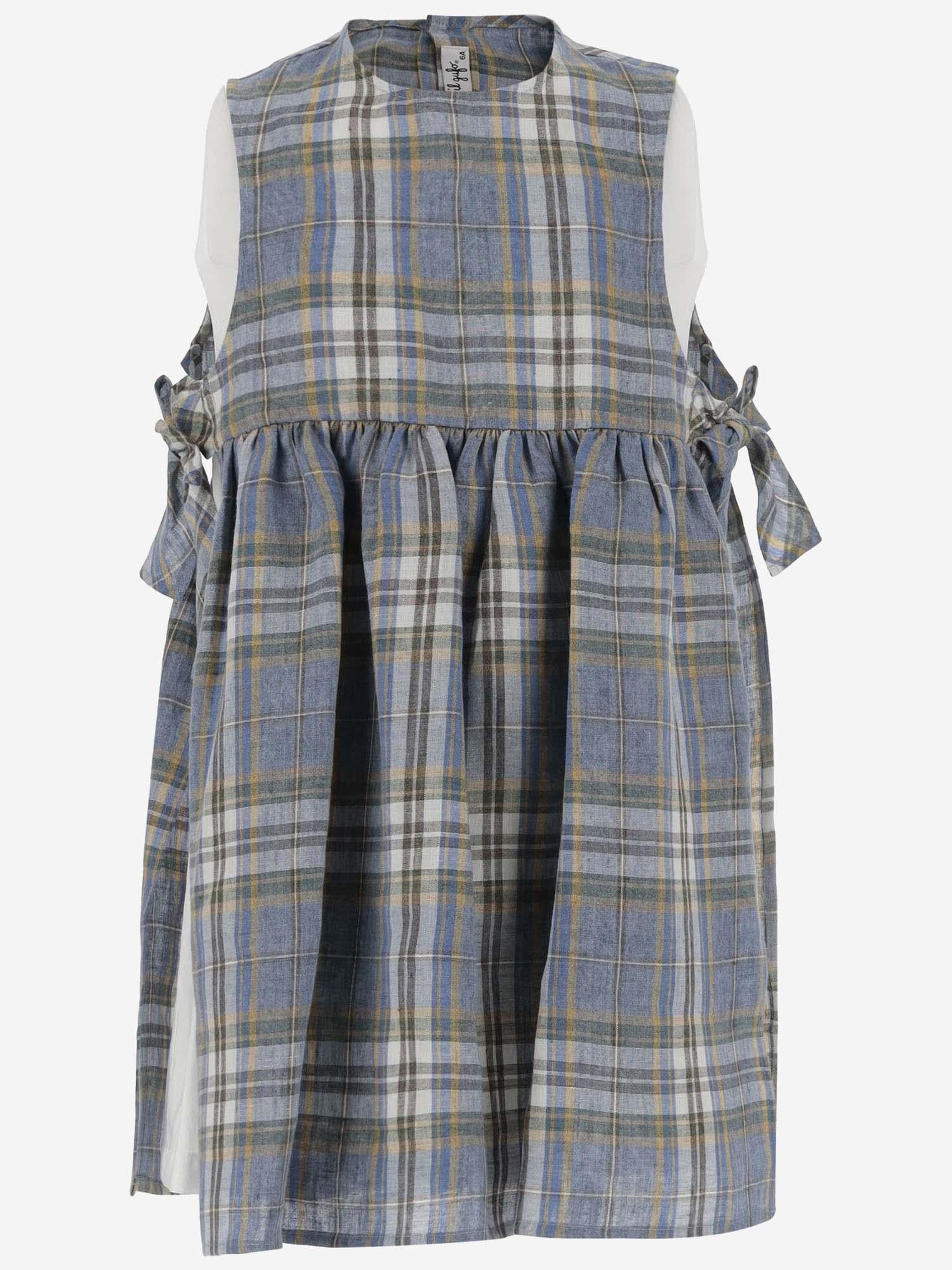 ABITO IN LINO STAMPA MADRAS P24VA328L3021 429 IL GUFO KIDS 