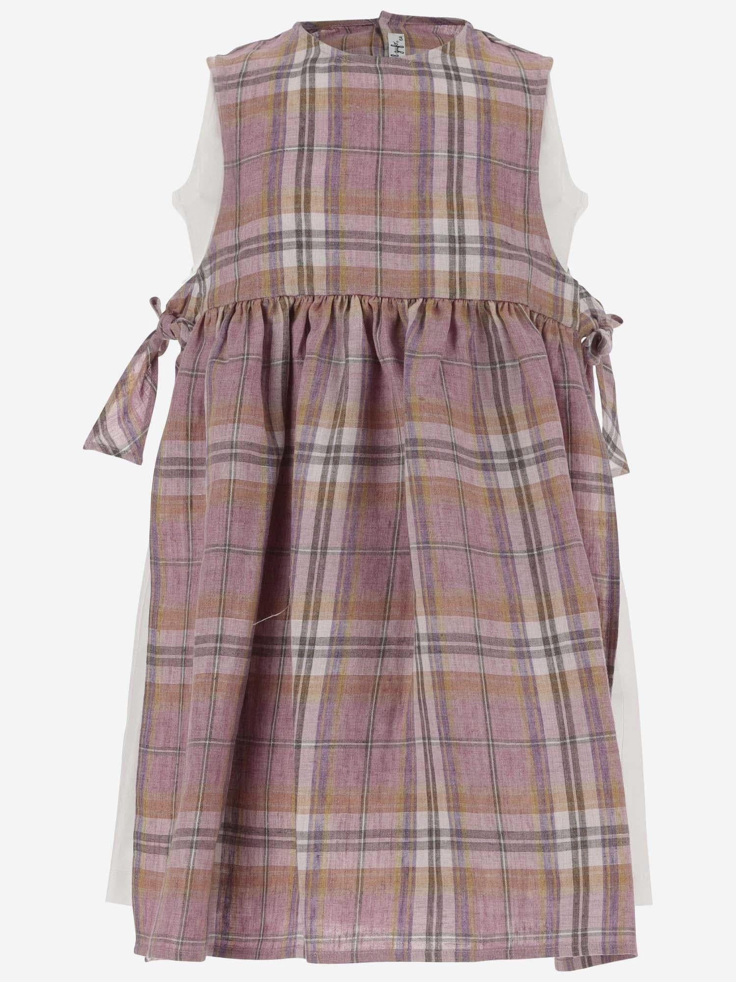 ABITO IN LINO STAMPA MADRAS P24VA328L3021 644 IL GUFO KIDS 