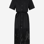 Abito chemisier in cotone con frange e dettagli metallici 106827 A2LDZ99 PINKO 