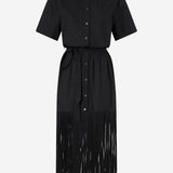 Abito chemisier in cotone con frange e dettagli metallici 106827 A2LDZ99 PINKO 