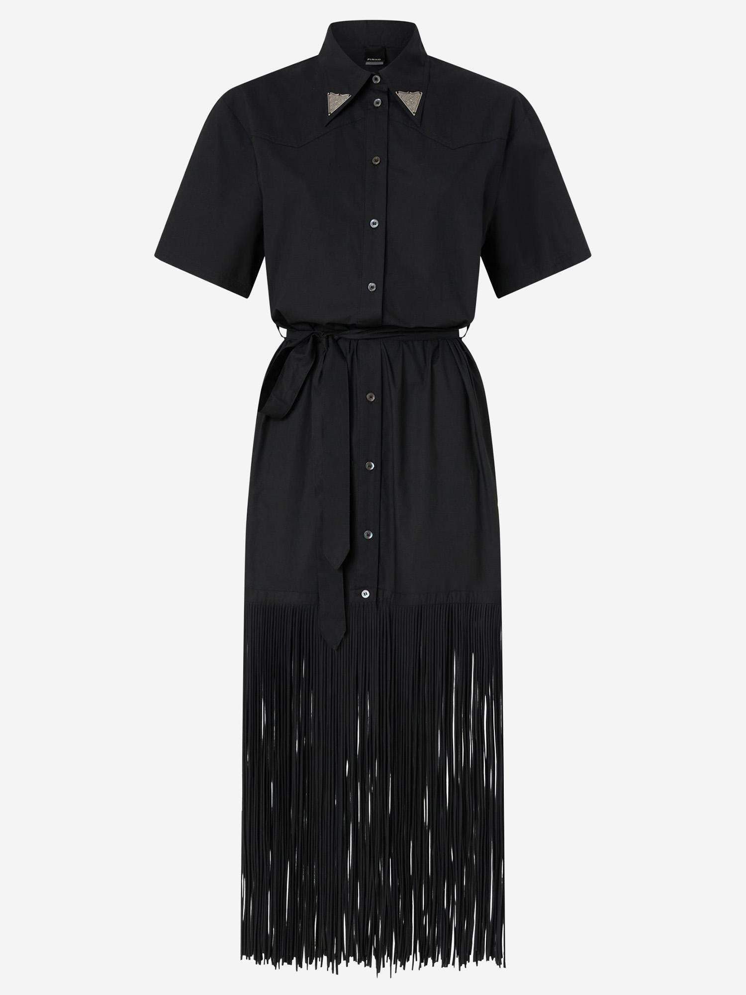 Abito chemisier in cotone con frange e dettagli metallici 106827 A2LDZ99 PINKO 