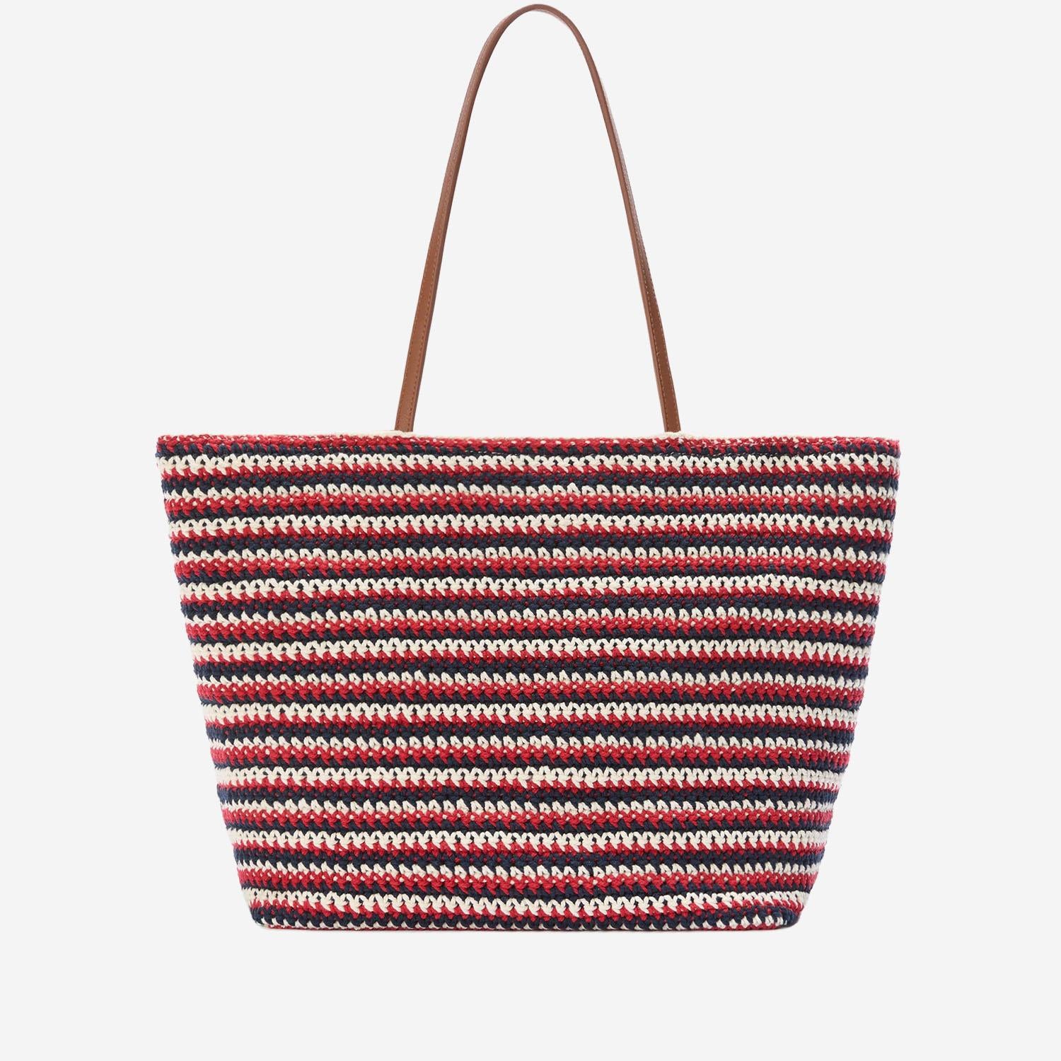 Borsa Tote Crochet a righe con logo ricamato CRO0007 00593L MC2 SAINT BARTH 