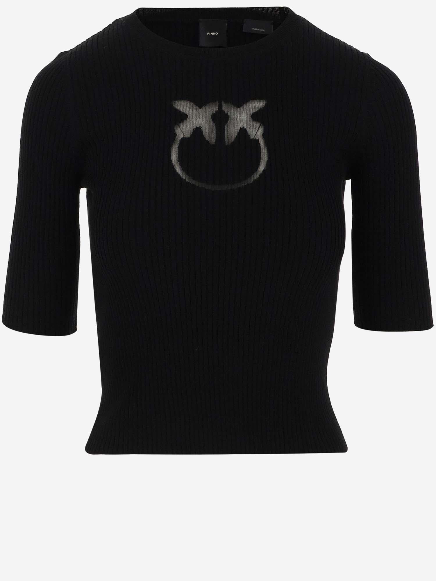 PULLOVER IN MISTO LANA A MANICHE CORTE CON LOGO 102017 A18MZ99 PINKO 