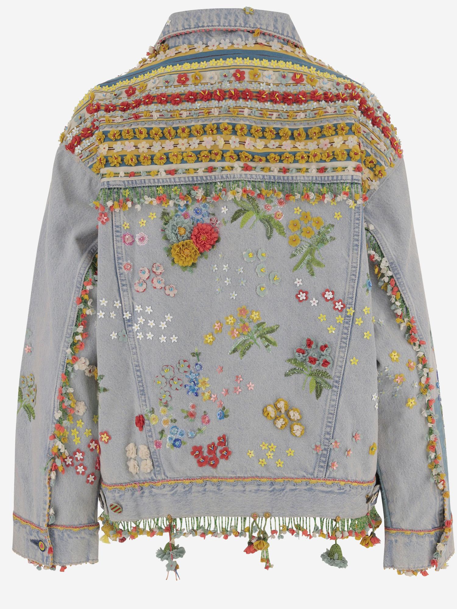 GIACCA IN DENIM CON RICAMI FLOREALI BDNO52 DENIM PERO 