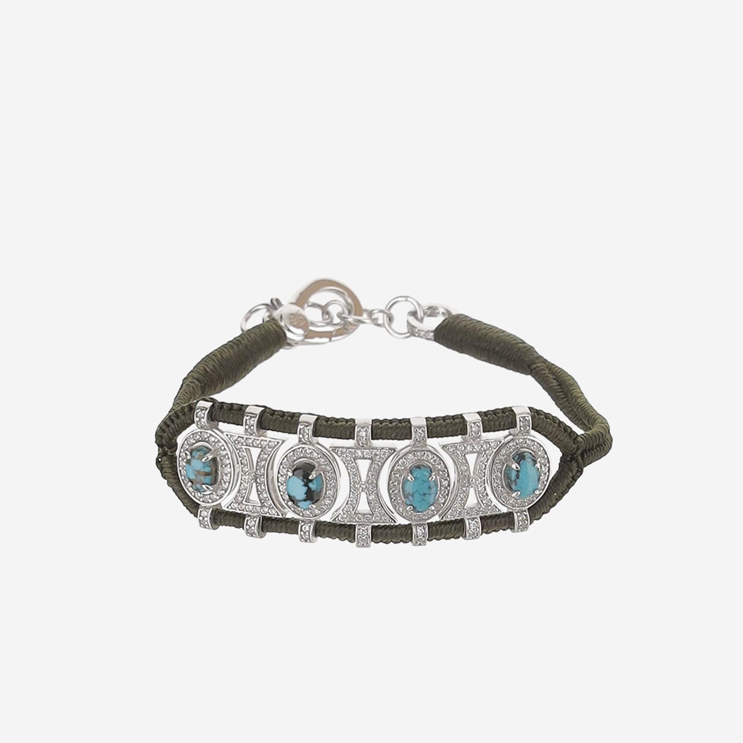 BRACCIALE ARGENTO CON DETTAGLIO GEOMETRICO BLU OLINDA KAKI SILVIA BINI GIOIELLI 