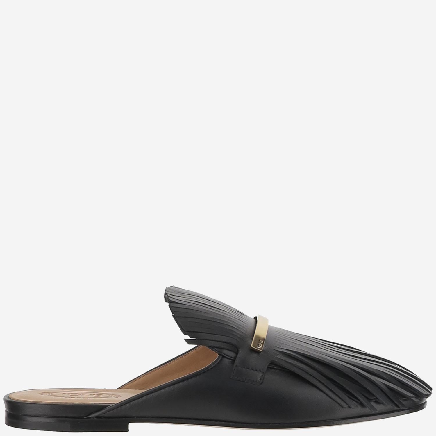Mules in pelle con frange XXW79A0JU30U1O B999 TODS 