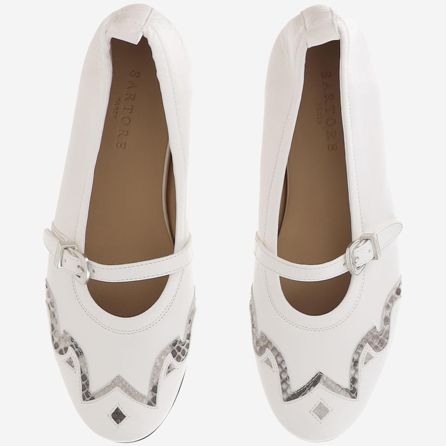 BALLERINE IN PELLE E PITONE SR4913P02 NAPPABIANCO6000PITONEROCCIA SARTORE 