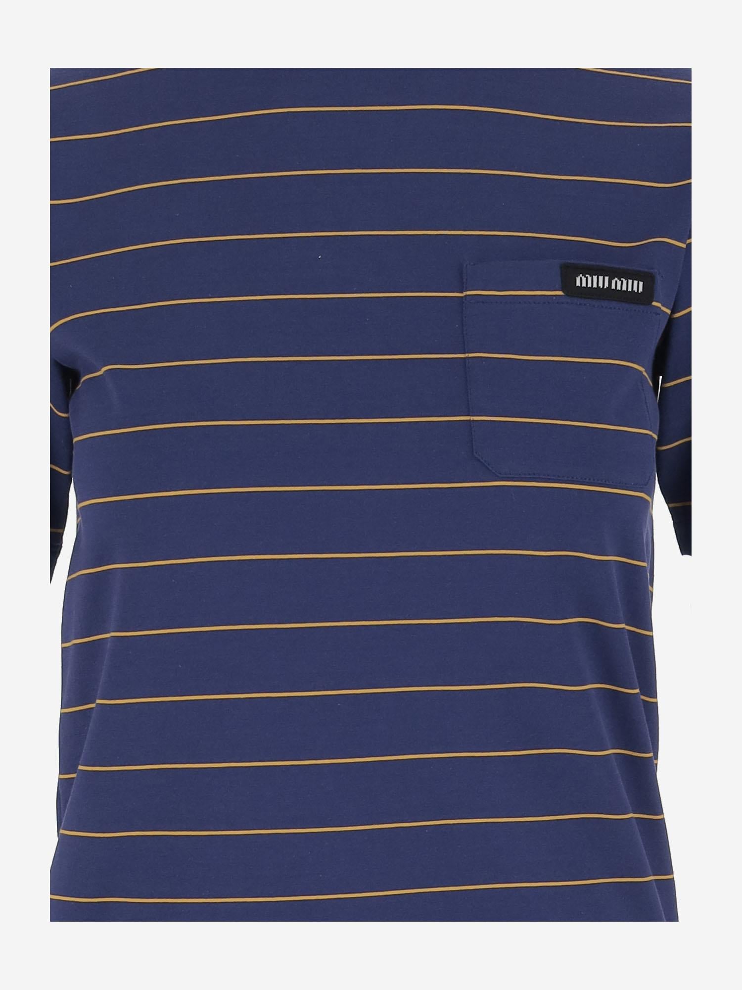 T-SHIRT IN COTONE A RIGHE CON LOGO MJN537 14RTF0XEI MIU MIU 