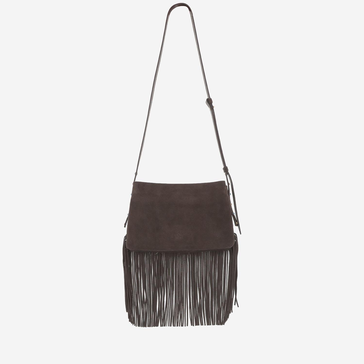 Borsa a tracolla one, two, three in suede con frange 106665 A0F6M11P PINKO 