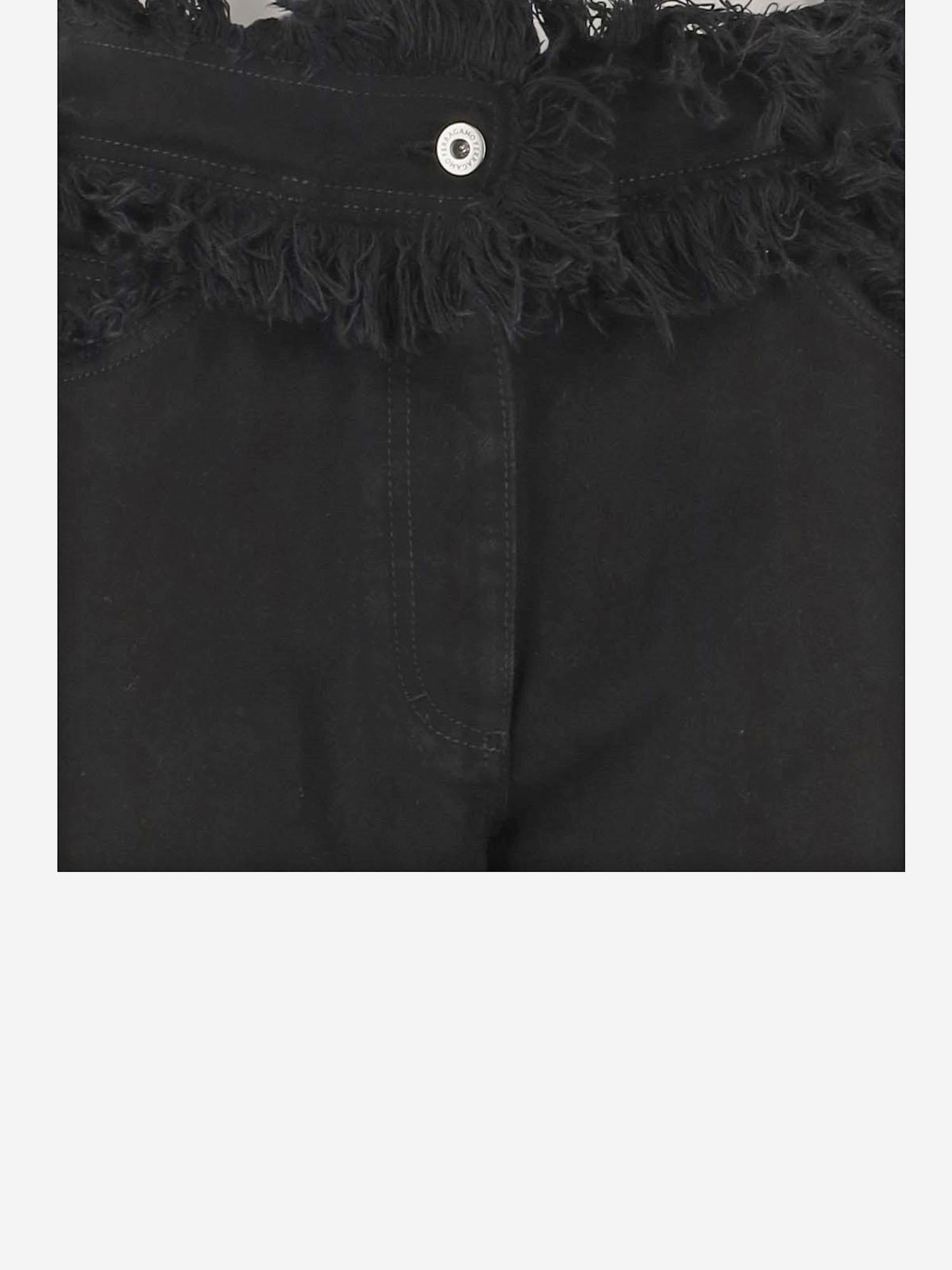 PANTALONI DI COTONE SFRANGIATI 13G876 NERO SALVATORE FERRAGAMO 