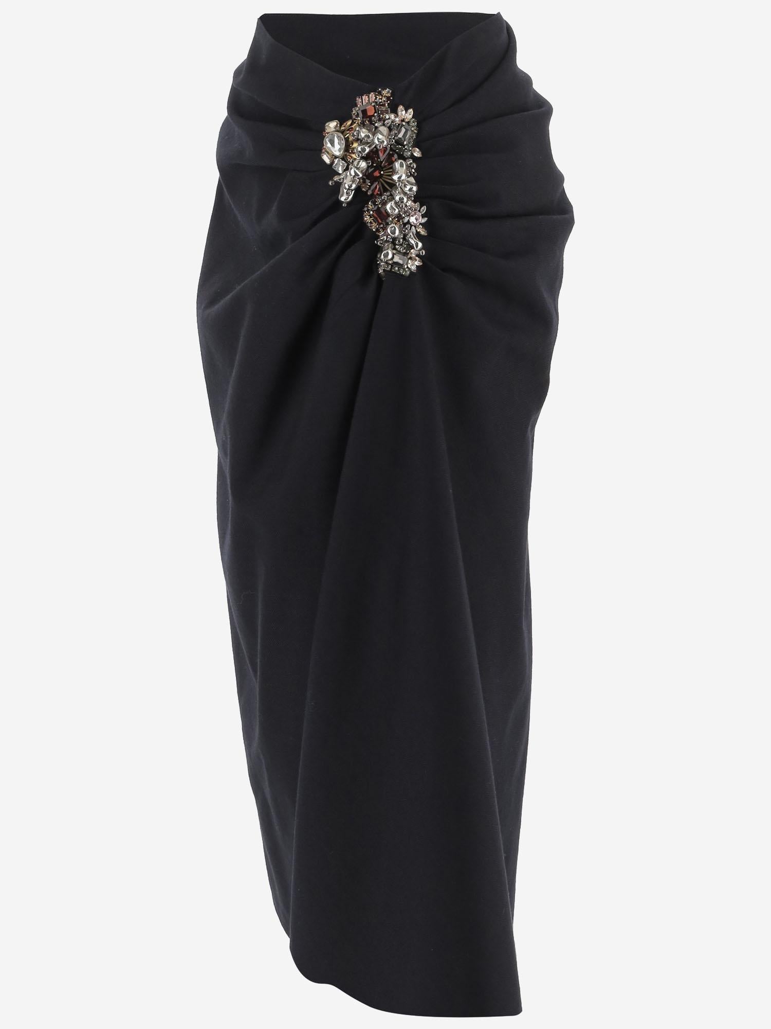 GONNA IN LANA CON DRAPPEGGIO E APPLICAZIONE DECORATIVA 010880 2193509 DRIES VAN NOTEN 