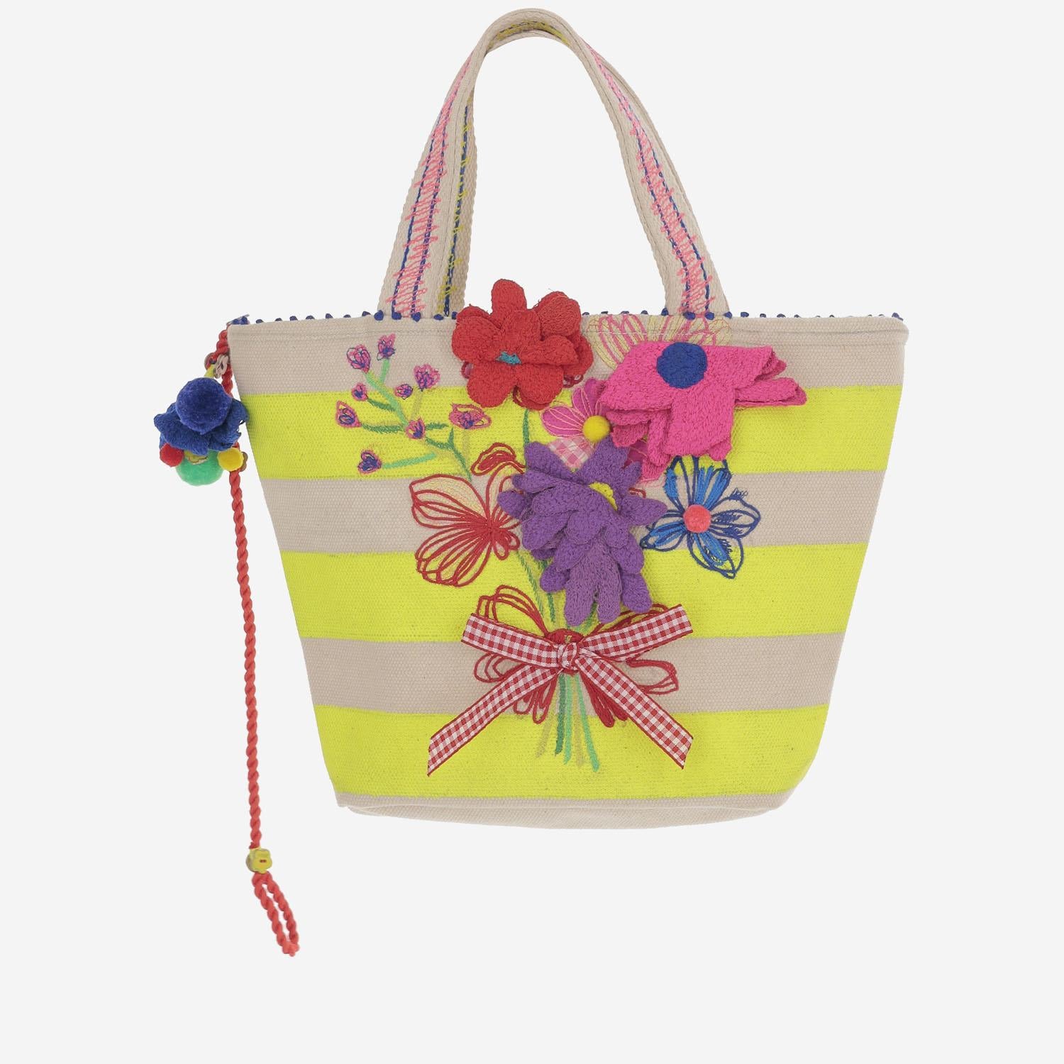 Borsa in cotone con ricami floreali DLPJKG03 MULTI PERO 