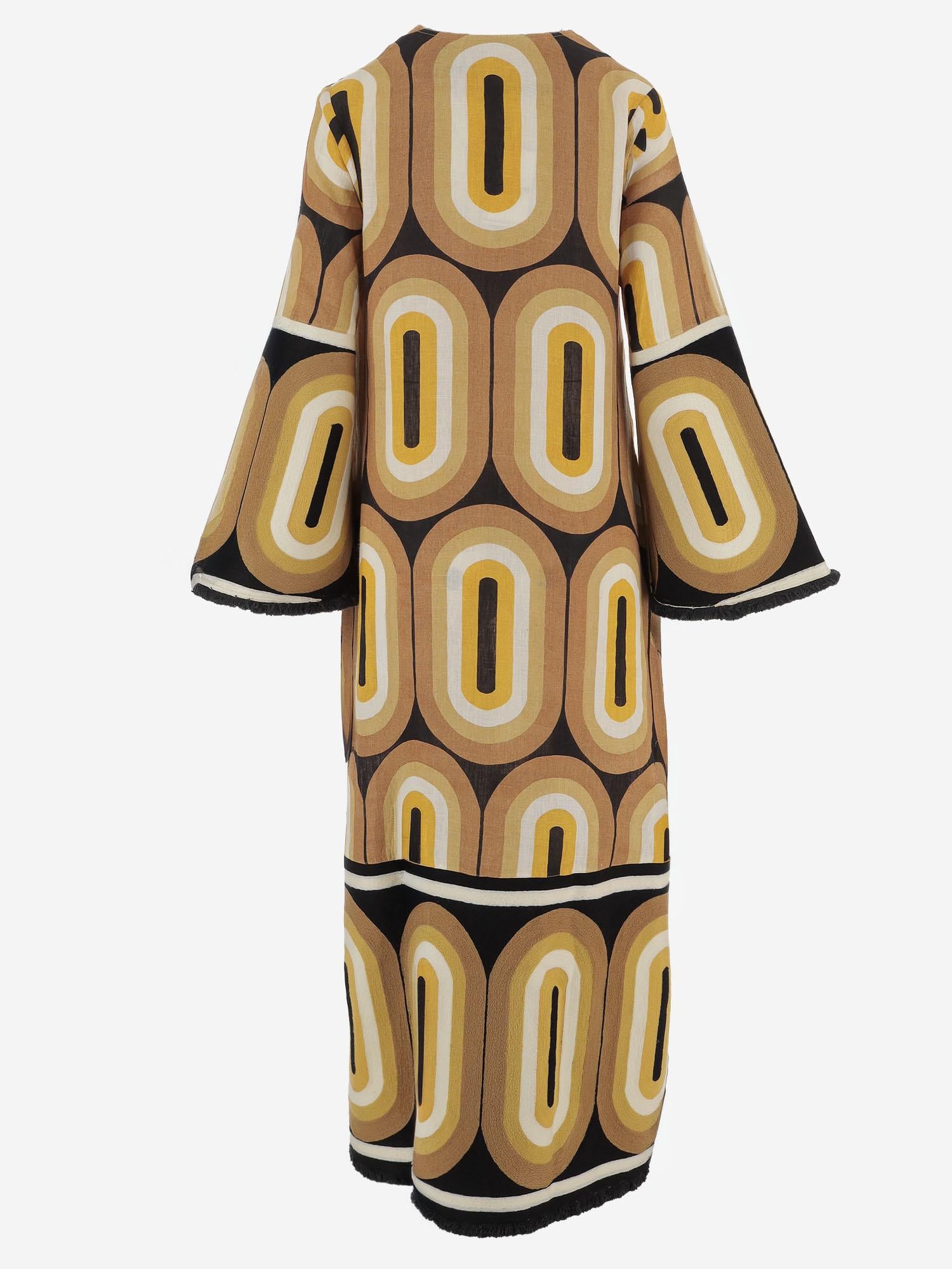 ABITO LUNGO IN LINO CON STAMPA GEOMETRICA CASILDA YELLOW PHILIPPA 1970 