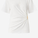 T-shirt con drappeggio e dettaglio dorato 106455 A35DZ05 PINKO 