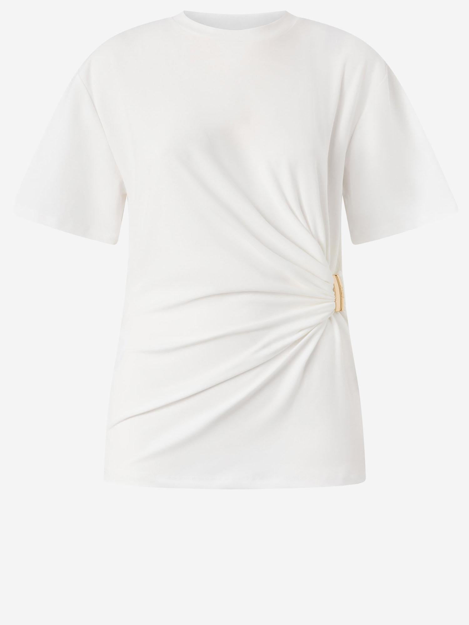 T-shirt con drappeggio e dettaglio dorato 106455 A35DZ05 PINKO 