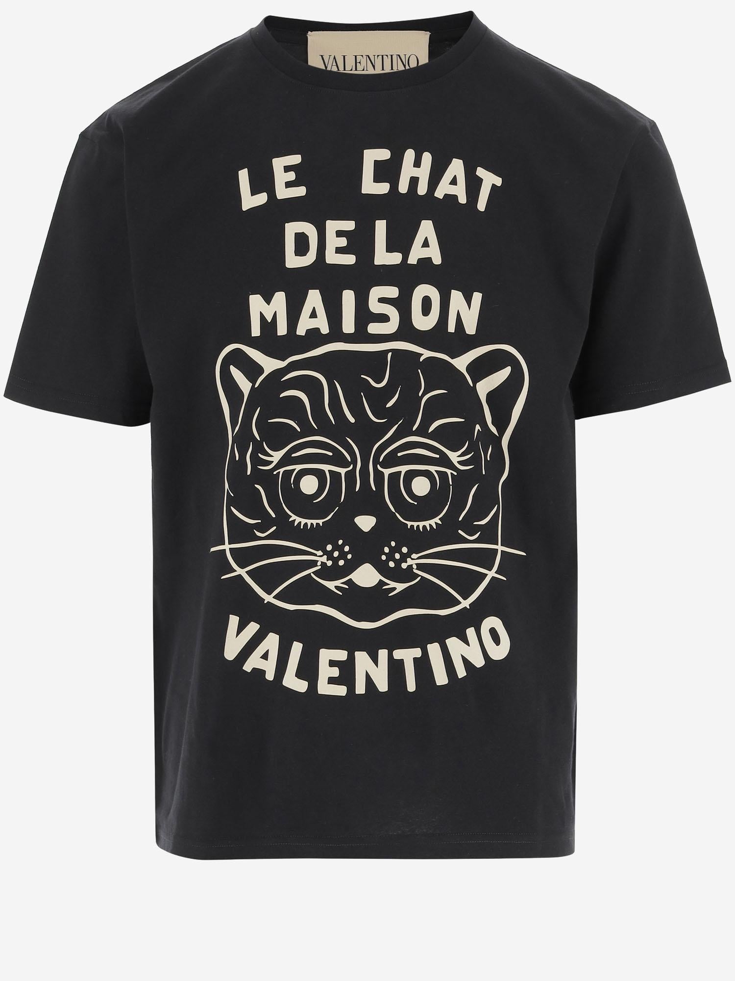 T-SHIRT IN COTONE STAMPATO CHAT DE LA MAISON 7V3MG16P B329RA VALENTINO 
