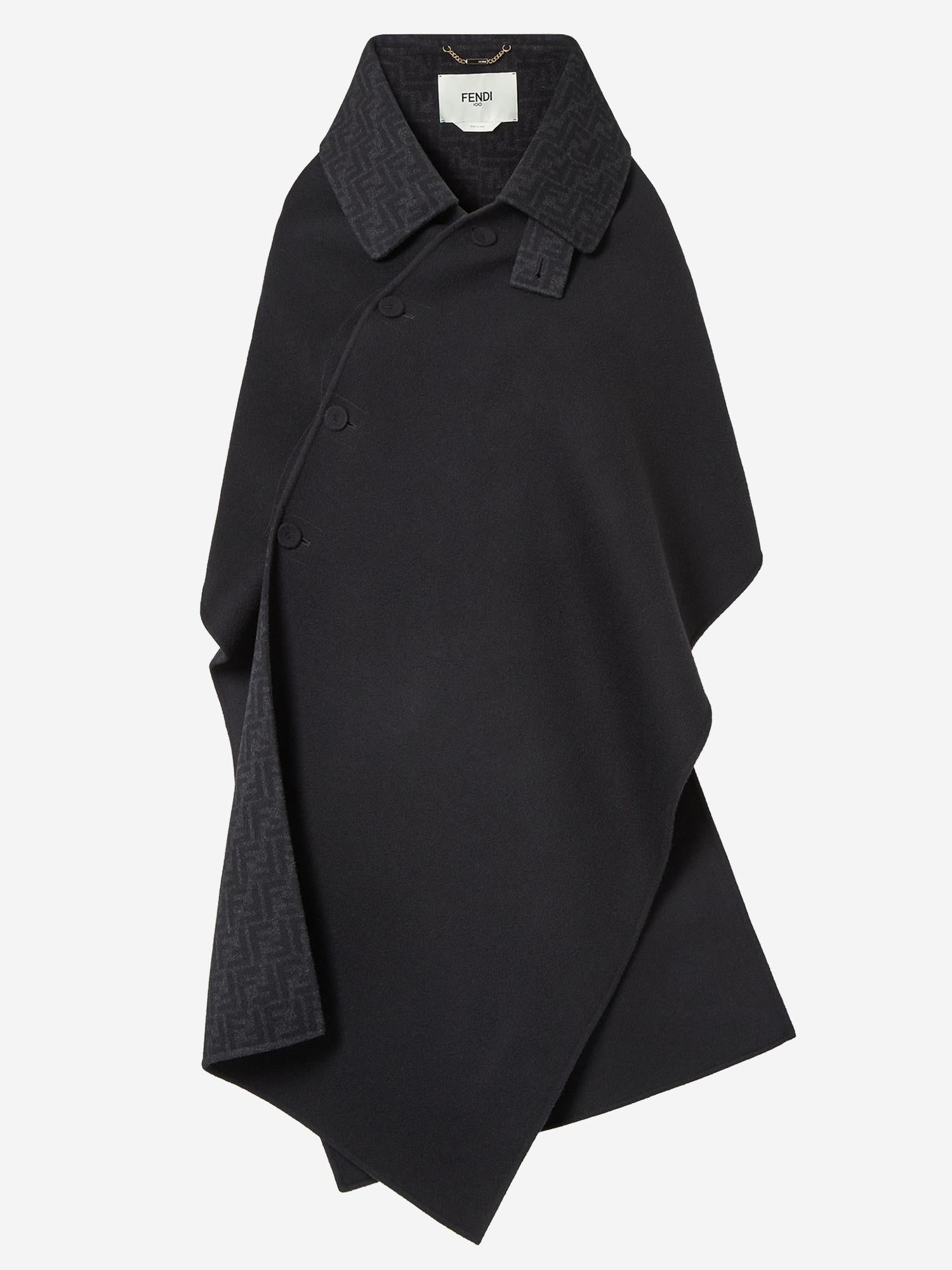 CAPPA FF IN LANA E SETA CON BOTTONI IN MADREPERLA FF6144 A5HDF1FL8 FENDI 