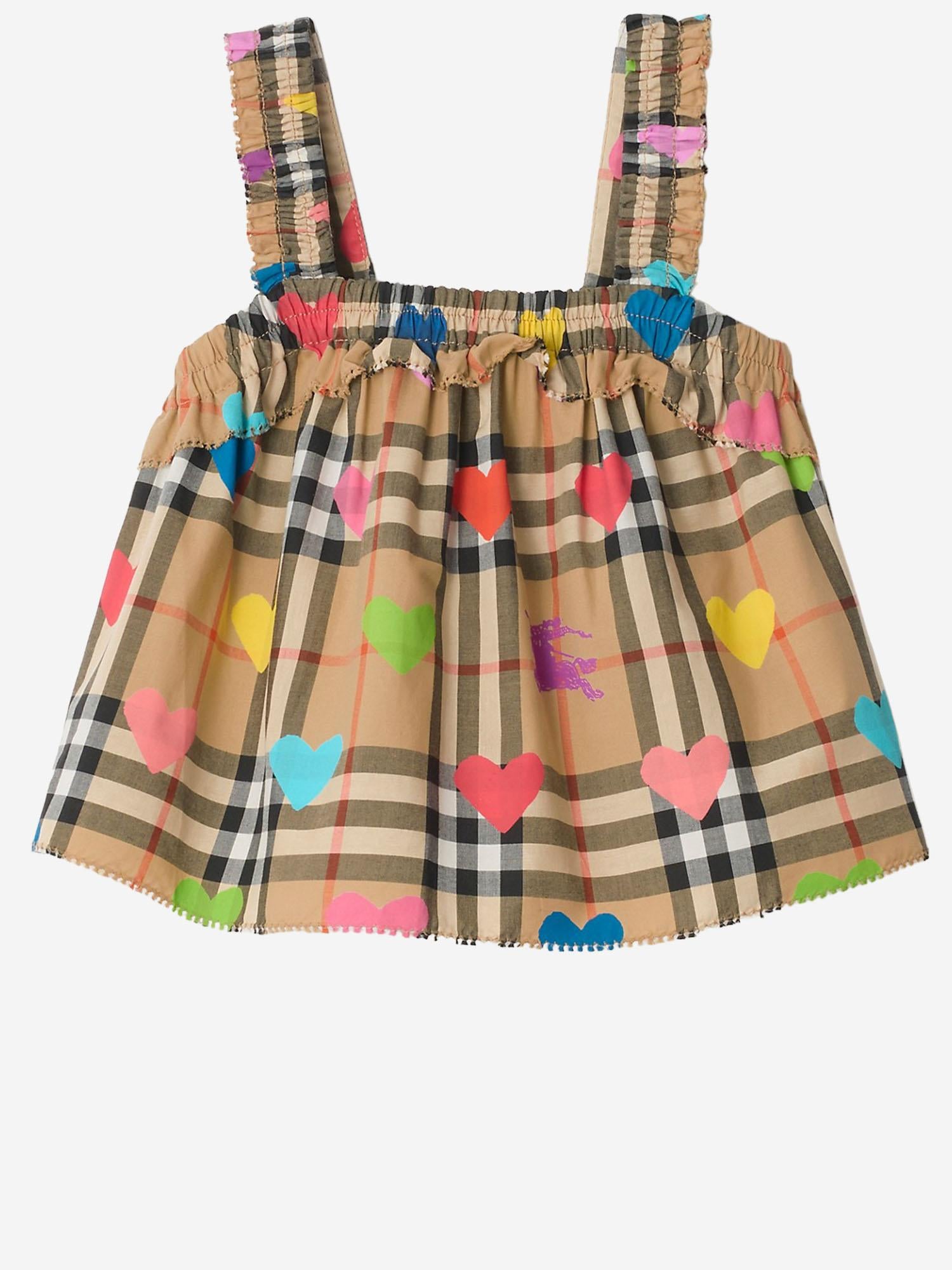 TOP IN COTONE CON MOTIVO CHECK E STAMPA CUORI 8121305 SANDIPPAT BURBERRY KIDS 