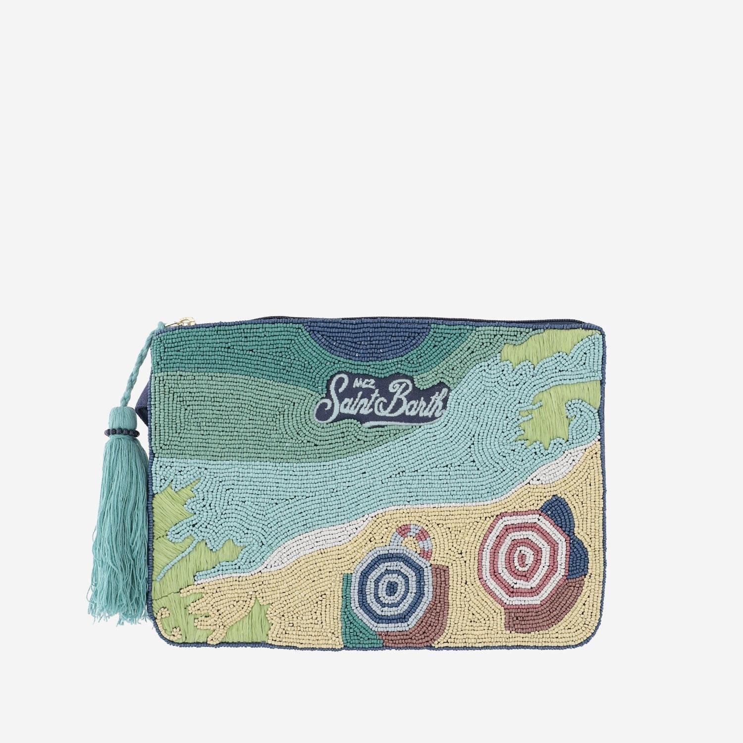 POCHETTE IN COTONE CON MOTIVO SPIAGGIA IN PERLINE POU0002 00879L MC2 SAINT BARTH 