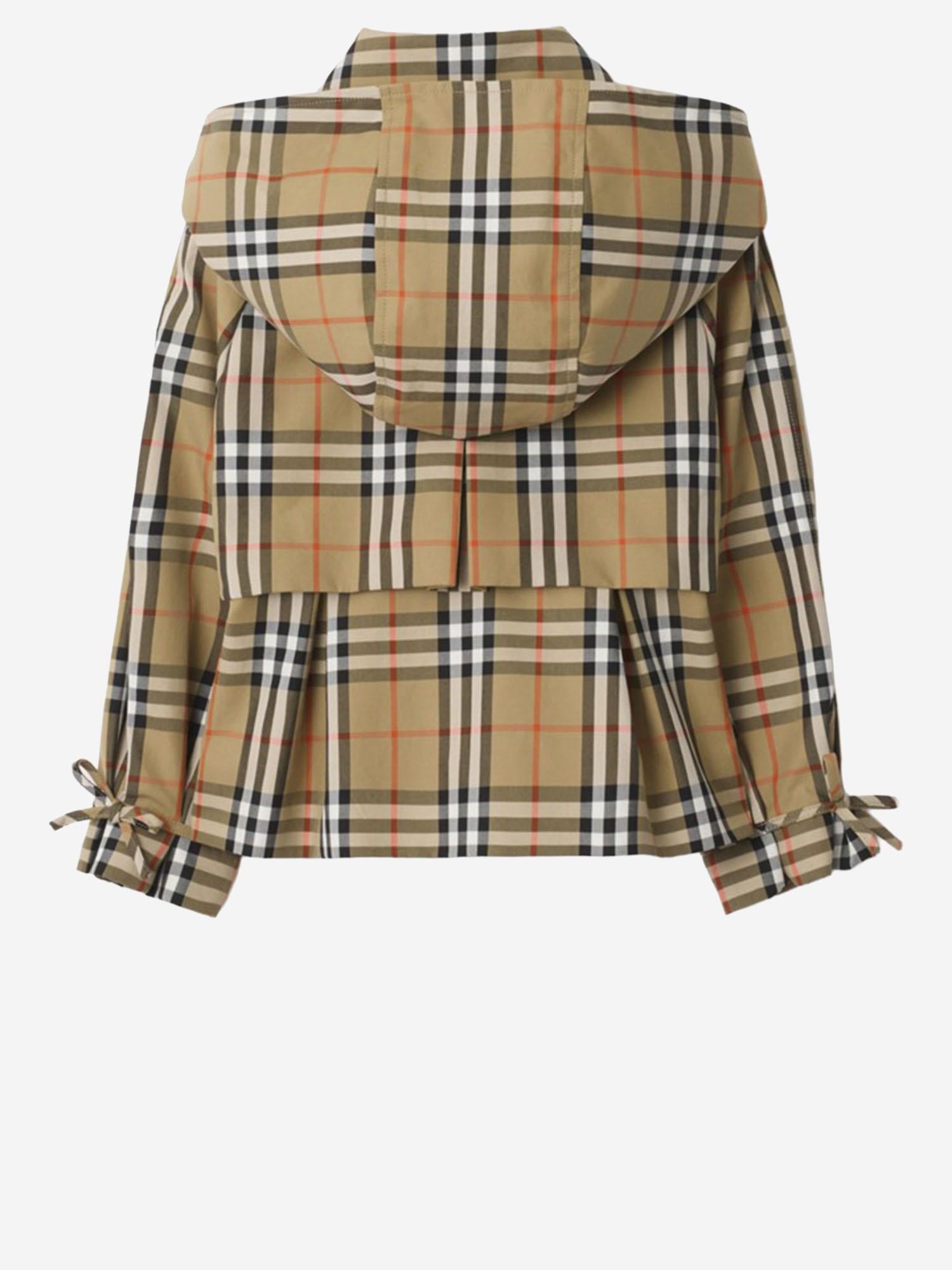 GIACCA TRENCH CON CAPPUCCIO IN COTONE CHECK 8117878 SANDIPCHECK BURBERRY KIDS 