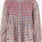 CAMICIA IN COTONE CON RICAMO FLOREALE E SMOCKING ADRIANA BLUE PHILIPPA 1970 