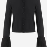 CARDIGAN IN LANA CON POLSINI PLISSÉ 8B0KA15J A8Q0NO VALENTINO 