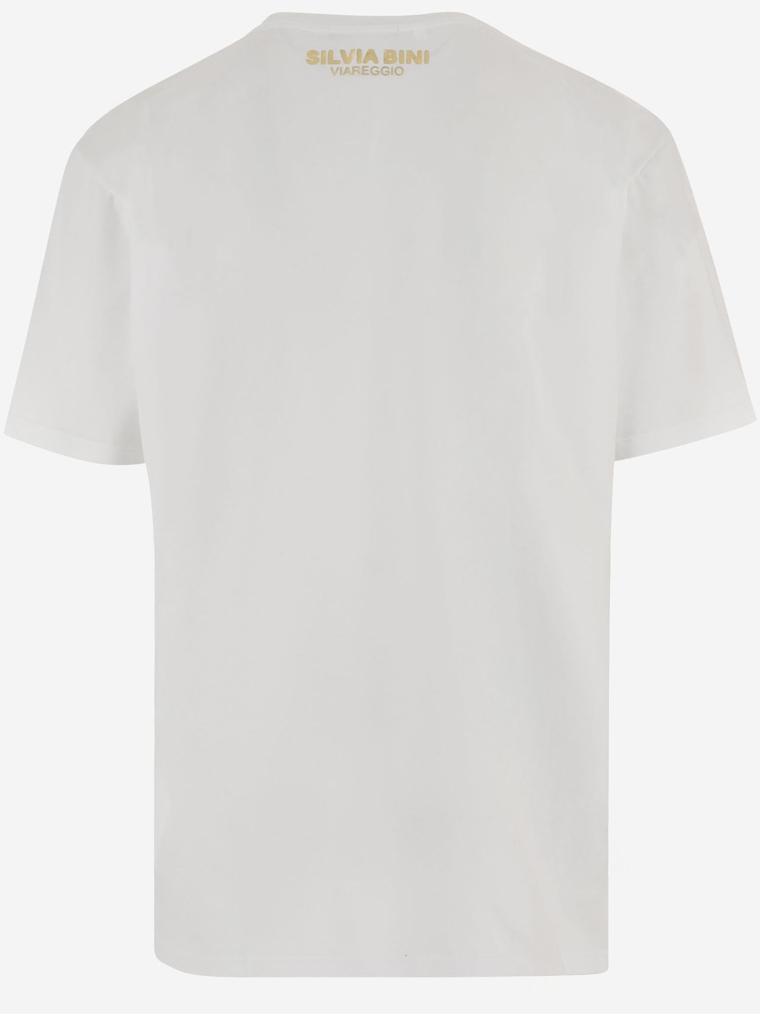 T-SHIRT FOLLOWING YONDER STAR <BR/>IN COTONE STRETCH BIANCO GOLD BINI SILVIA 