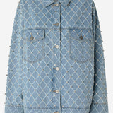 GIACCA IN DENIM CON DISEGNO ROMBI E STRASS 106246 A32NPJE PINKO 