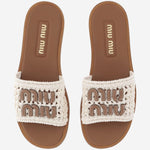 SANDALI IN PELLE E TESSUTO CON LOGO 5XX667 2BDFF0304 MIU MIU 