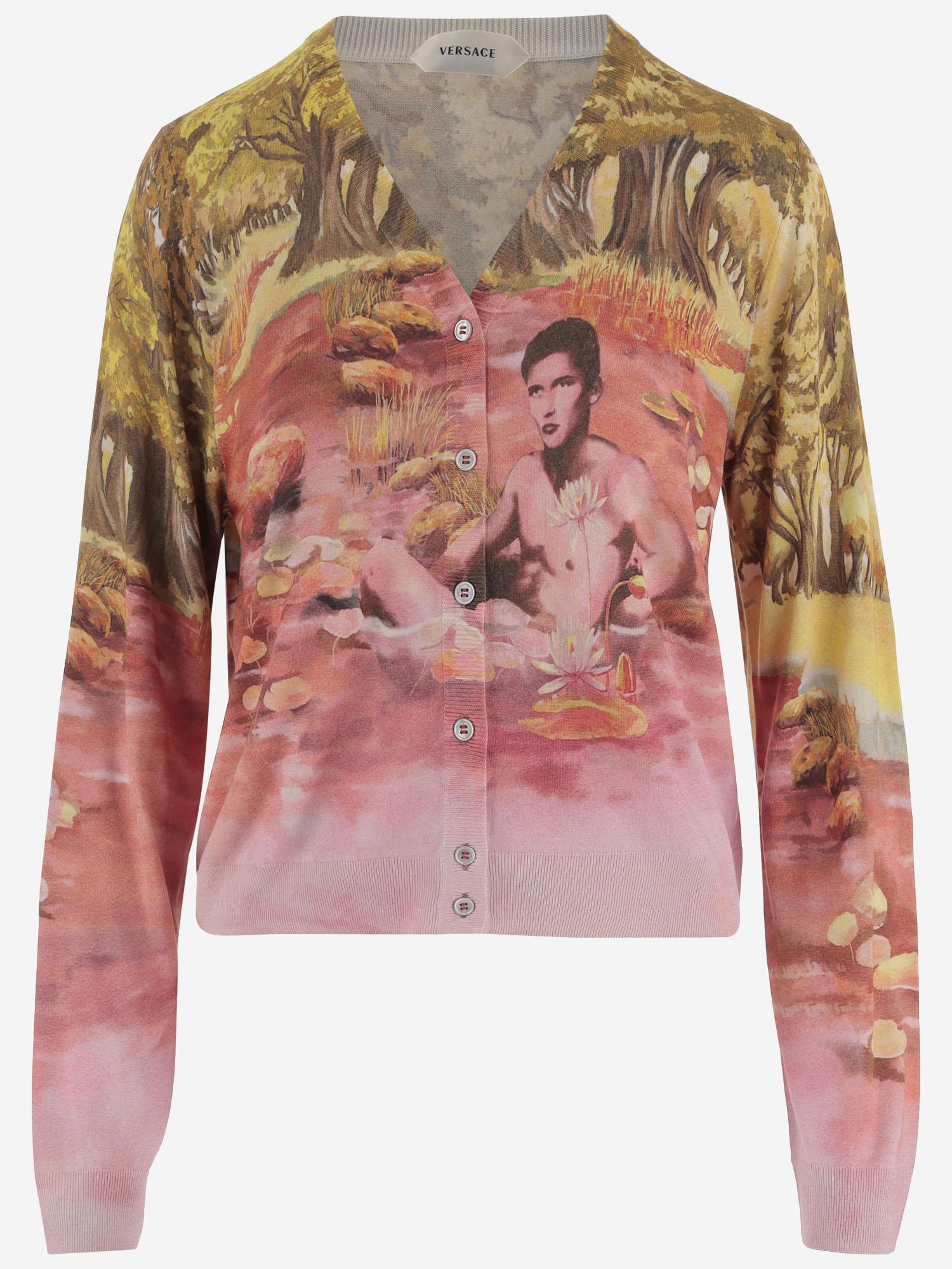 CARDIGAN IN SETA CON STAMPA NATURISTA 1024236 1A178775X000 VERSACE 