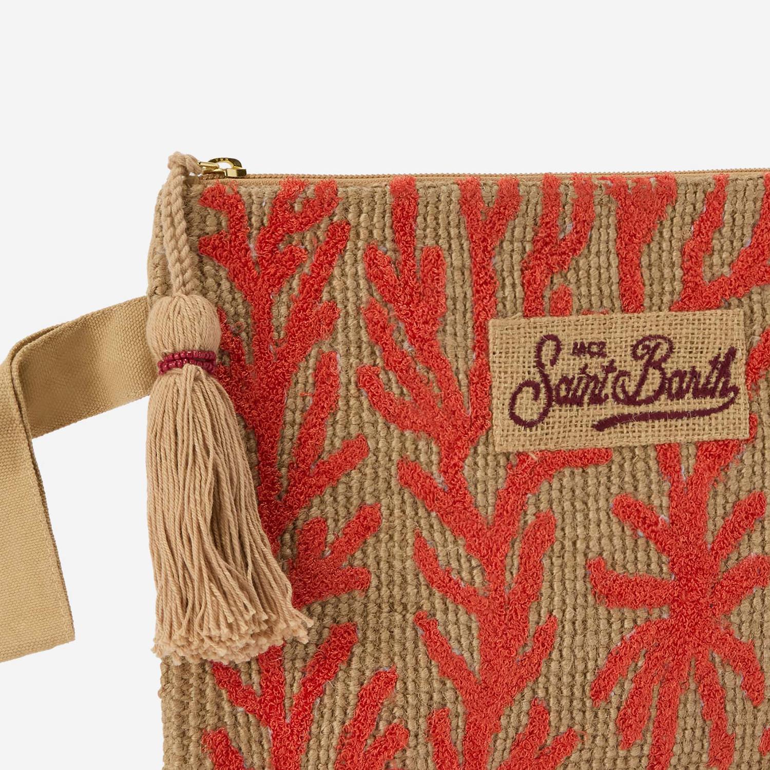 POCHETTE IN JUTA CON FANTASIA CORALLO RICAMATA JUTE002 00886L MC2 SAINT BARTH 