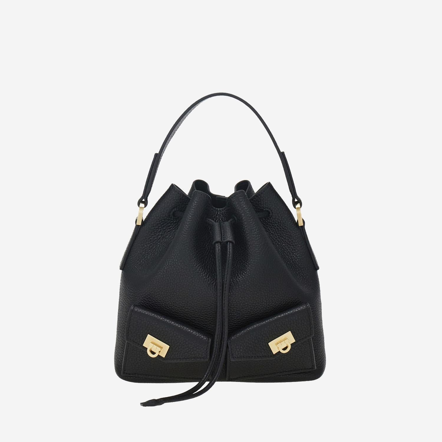 Borsa a secchiello in pelle martellata 220915 002NERO SALVATORE FERRAGAMO 