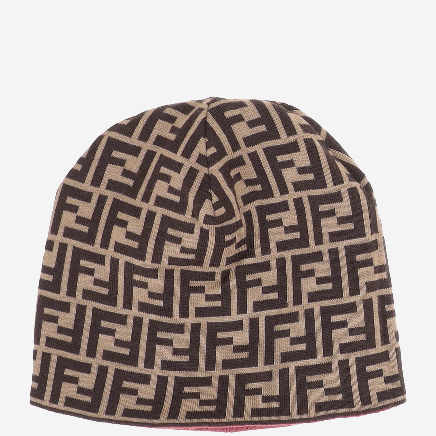 BEANIE REVERSIBILE IN LANA CON LOGO JUP038 AV78F1TH6 FENDI KIDS 
