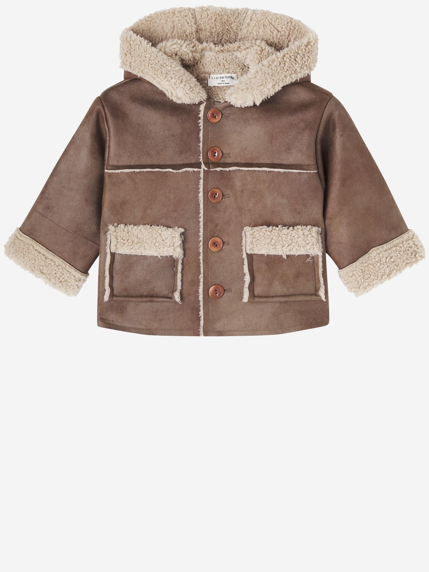 GIACCA CON CAPPUCCIO E FODERA IN PELLICCIA SINTETICA 25W229 BROWN 1+ IN THE FAMILY KIDS 