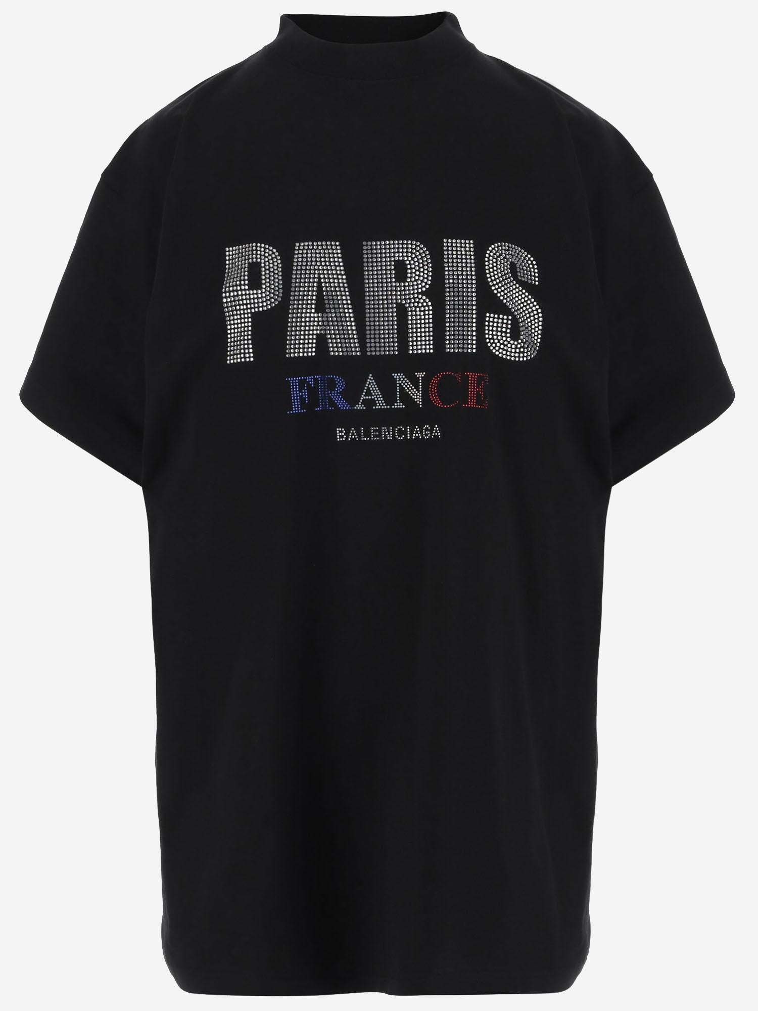 T-SHIRT PARIS STRASS IN COTONE 787349 TRVL51000 BALENCIAGA 