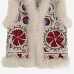 Gilet suzani con pelliccia di pecora BG101 WHITEWITHREDEMBROIDERY ZAZI 