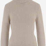 MAGLIONE IN CASHMERE CON COLLO ALTO E ORLO A ONDE 314925 BEIGE MAGDA BUTRYM 