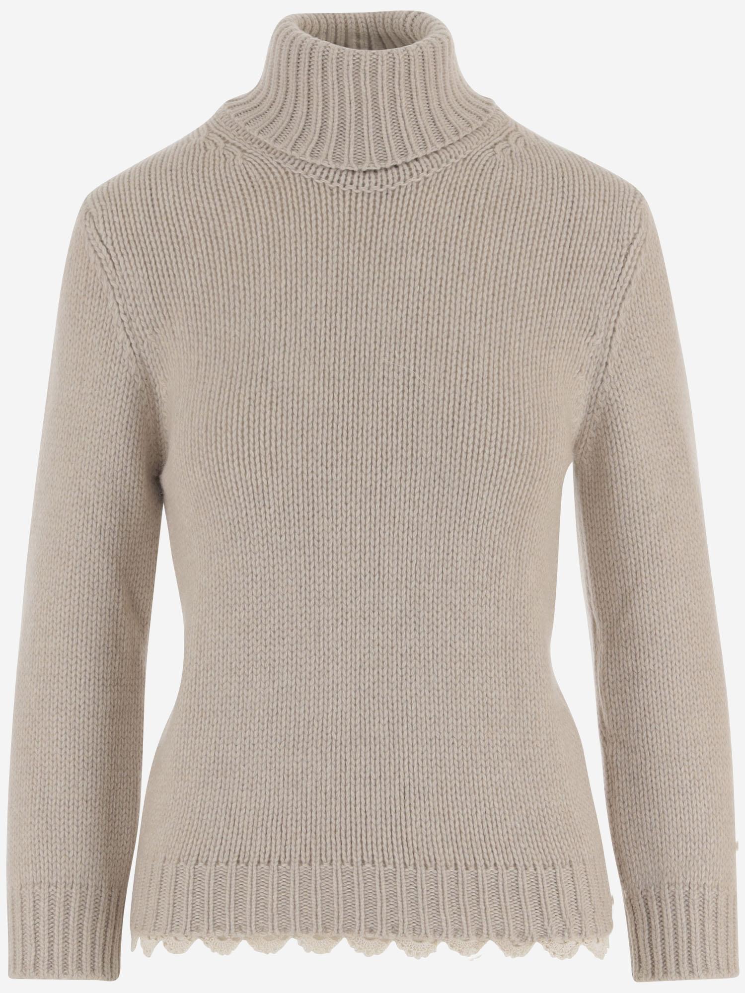MAGLIONE IN CASHMERE CON COLLO ALTO E ORLO A ONDE 314925 BEIGE MAGDA BUTRYM 